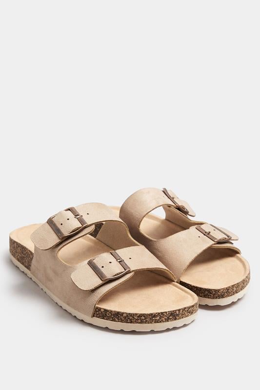 Evans Yours Natural Brown Faux Suede Buckle Strap Sandals In Extra Wide EEE Fit