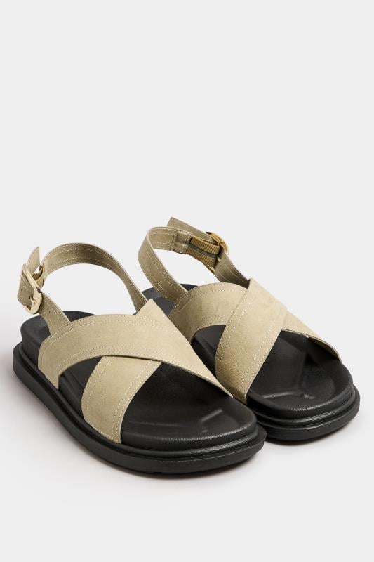 Evans Yours Natural Brown Faux Suede Contrast Stitch Sandals In Extra Wide EEE Fit