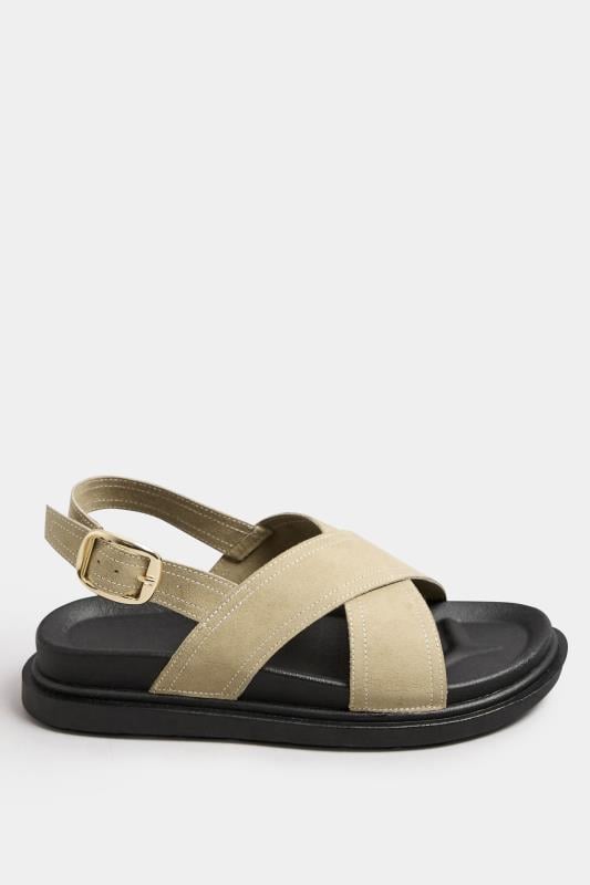 Evans Yours Natural Brown Faux Suede Contrast Stitch Sandals In Extra Wide EEE Fit