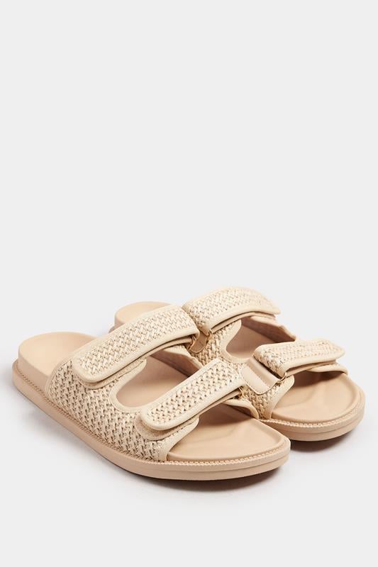 Evans Yours Natural Brown Woven Velcro Strap Sandals In Extra Wide EEE Fit