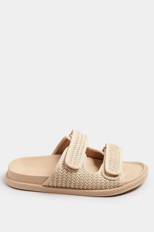 Evans Yours Natural Brown Woven Velcro Strap Sandals In Extra Wide EEE Fit