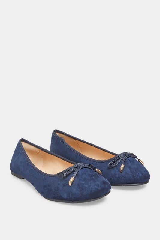 Evans Yours Navy Blue Ballerina Pumps In Wide E Fit & Extra Wide EEE Fit