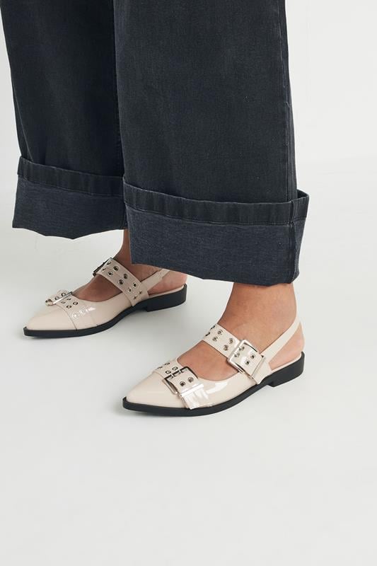 Evans Yours Nude Buckle Detail Pointed Slingback Flats In Wide E Fit