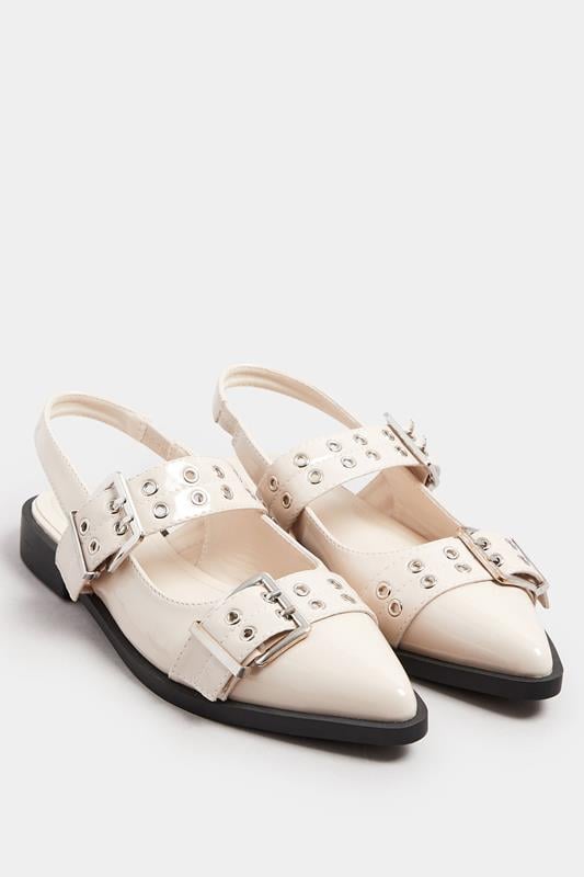 Evans Yours Nude Buckle Detail Pointed Slingback Flats In Wide E Fit