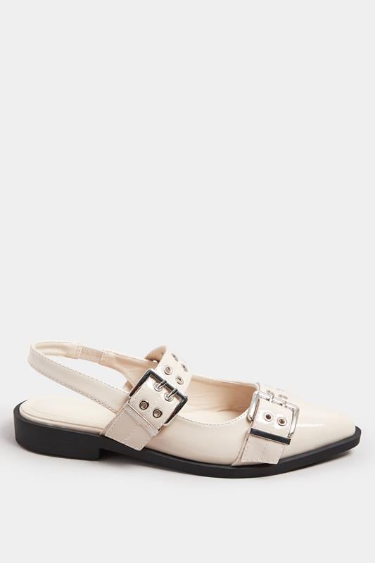 Evans Yours Nude Buckle Detail Pointed Slingback Flats In Wide E Fit