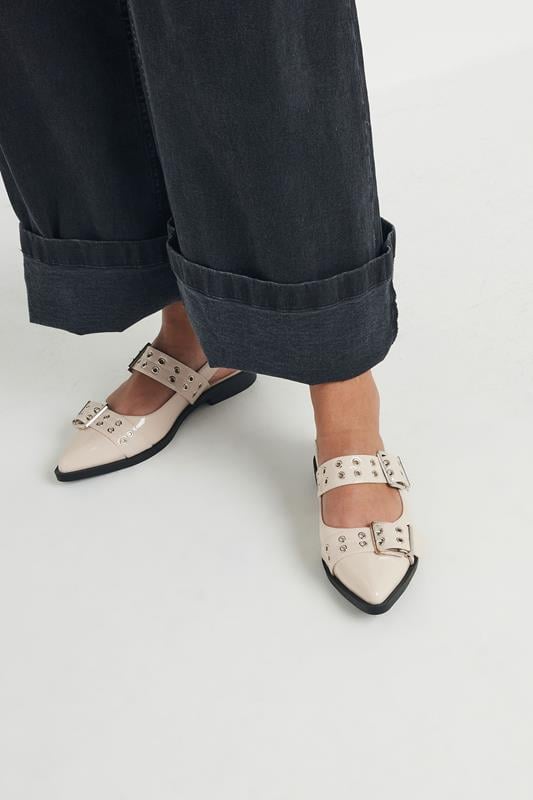 evans Yours Nude Buckle Detail Pointed Slingback Flats In Wide E Fit
