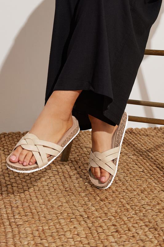 evans Yours Nude Woven Sandals In Extra Wide EEE Fit