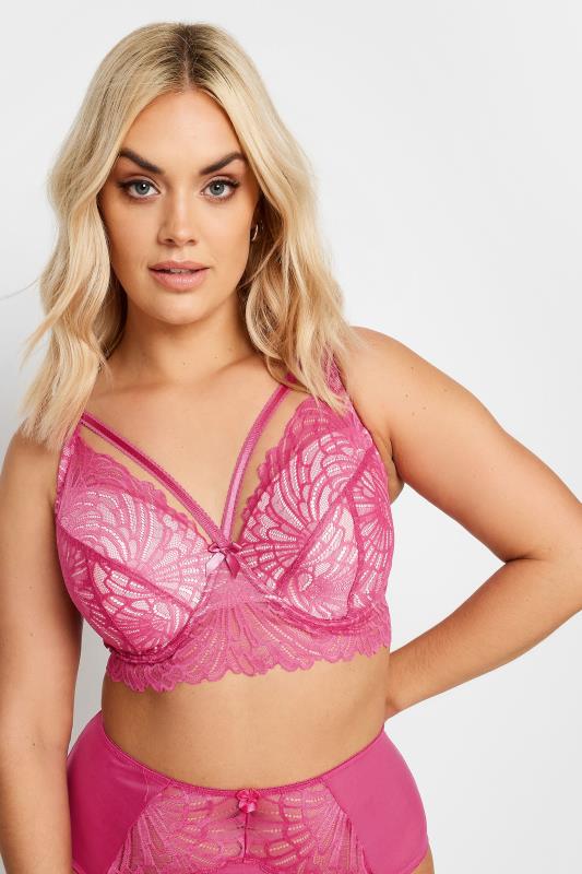 Evans YOURS Pink Lace Strap Detail Padded Underwired Longline Bra