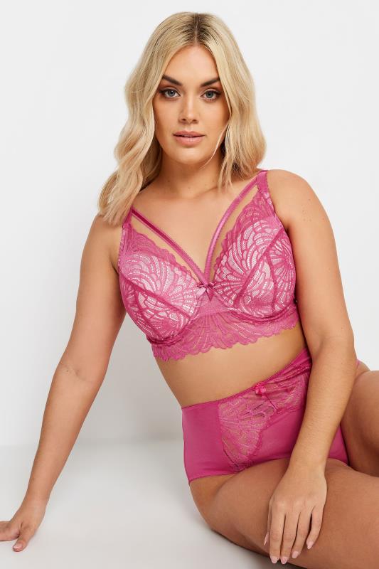 Evans YOURS Pink Lace Strap Detail Padded Underwired Longline Bra