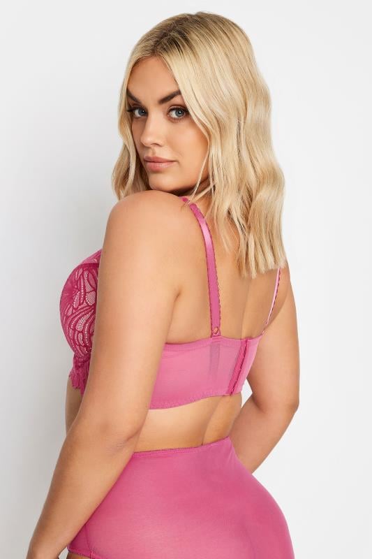 Evans YOURS Pink Lace Strap Detail Padded Underwired Longline Bra