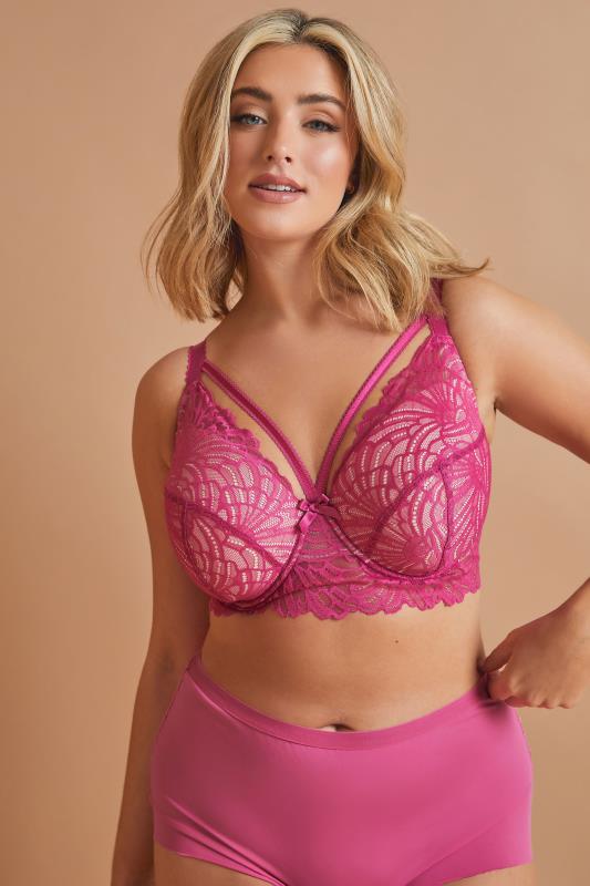 evans YOURS Pink Lace Strap Detail Padded Underwired Longline Bra