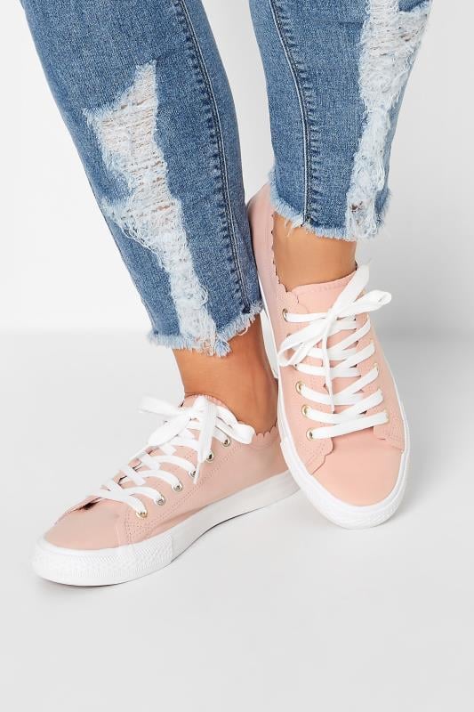 evans Yours Pink Scalloped Edge Trainers In Wide E Fit