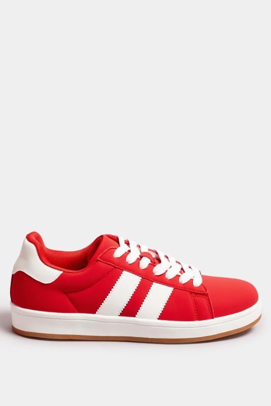 Evans Yours Red Padded Lace Up Trainers In Wide E Fit