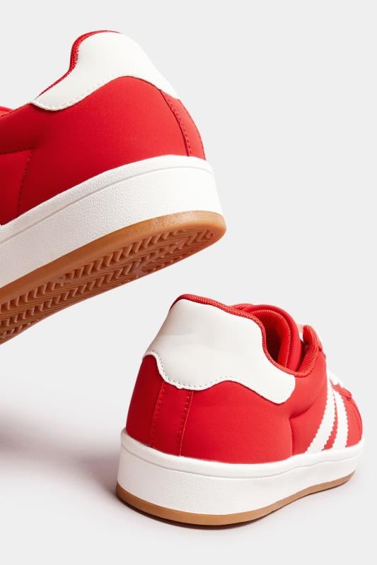 Evans Yours Red Padded Lace Up Trainers In Wide E Fit