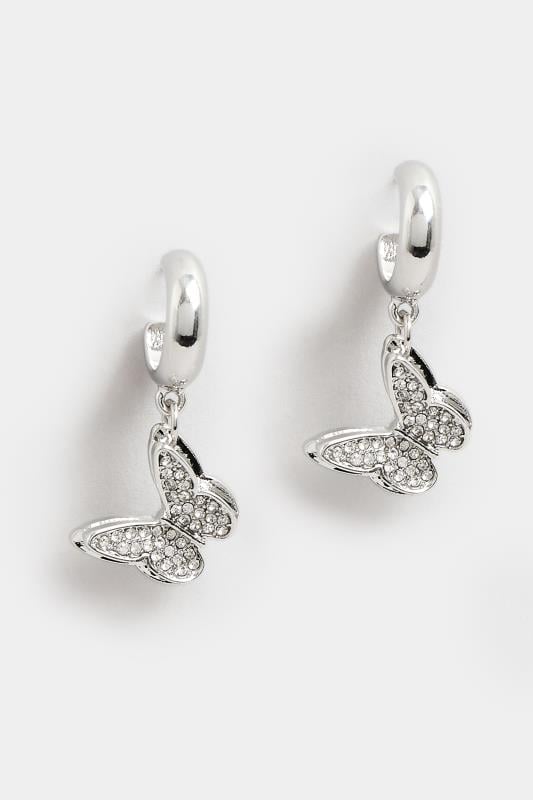 Evans Yours Silver Butterfly Diamante Small Hoop Earrings