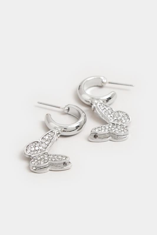 Evans Yours Silver Butterfly Diamante Small Hoop Earrings