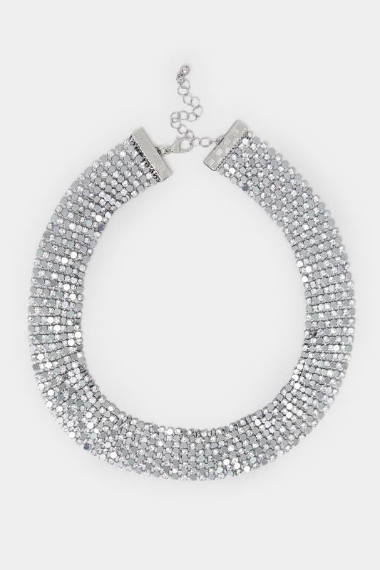 Evans Yours Silver Chain Mail Diamante Choker Necklace