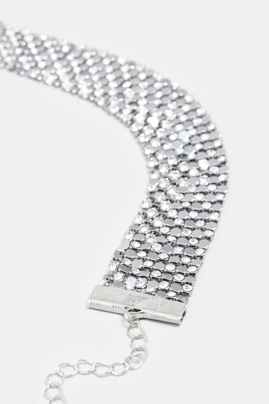 Evans Yours Silver Chain Mail Diamante Choker Necklace