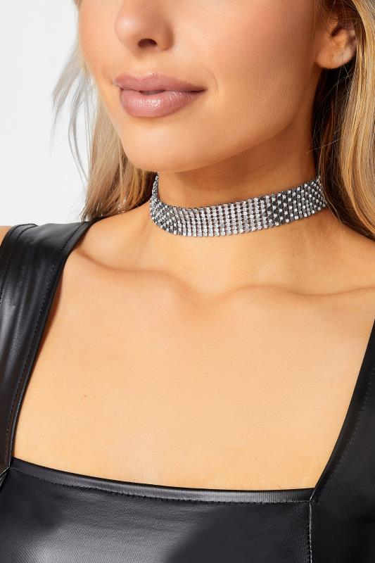 evans Yours Silver Chain Mail Diamante Choker Necklace