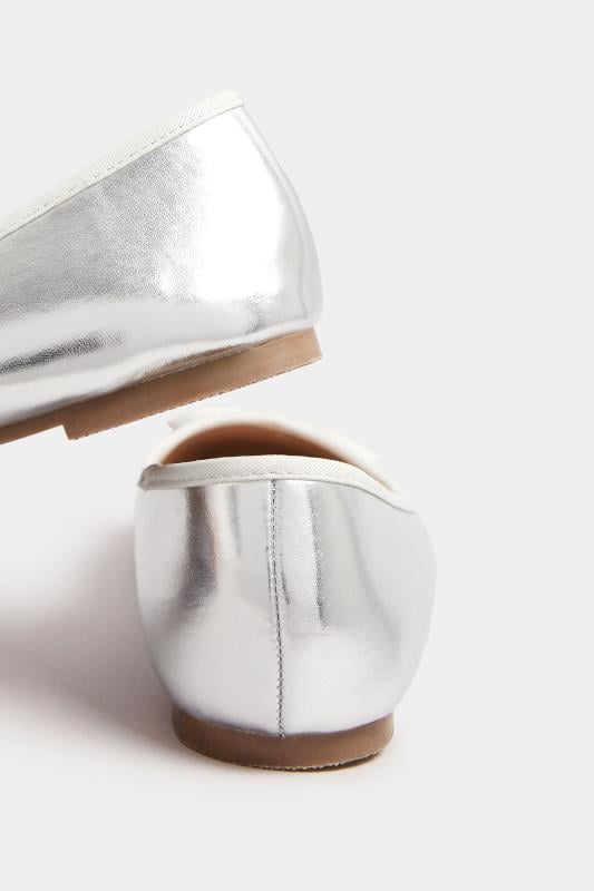 Evans Yours Silver Chisel Toe Ballerina Pumps In Extra Wide EEE Fit