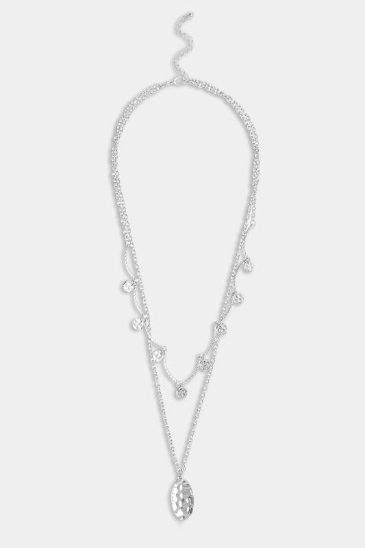 Evans Yours Silver Double Textured Disc Drop Necklace
