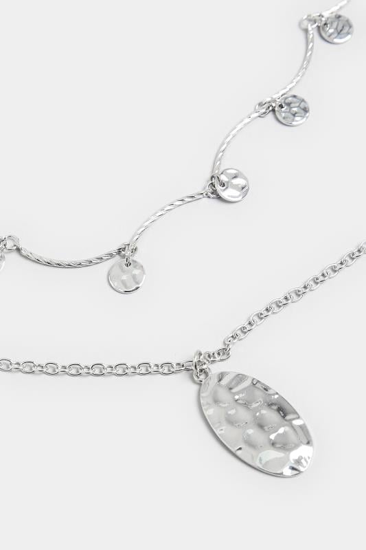 Evans Yours Silver Double Textured Disc Drop Necklace