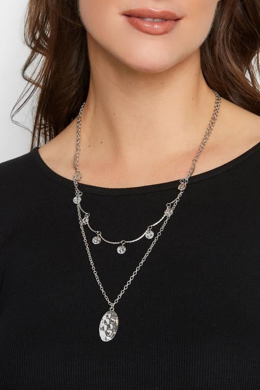 evans Yours Silver Double Textured Disc Drop Necklace
