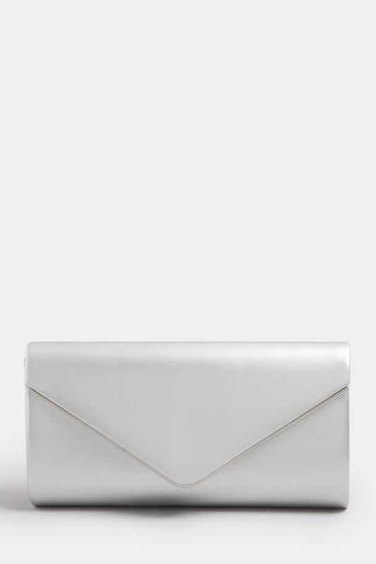 Evans Yours Silver Faux Leather Metal Trim Clutch Bag