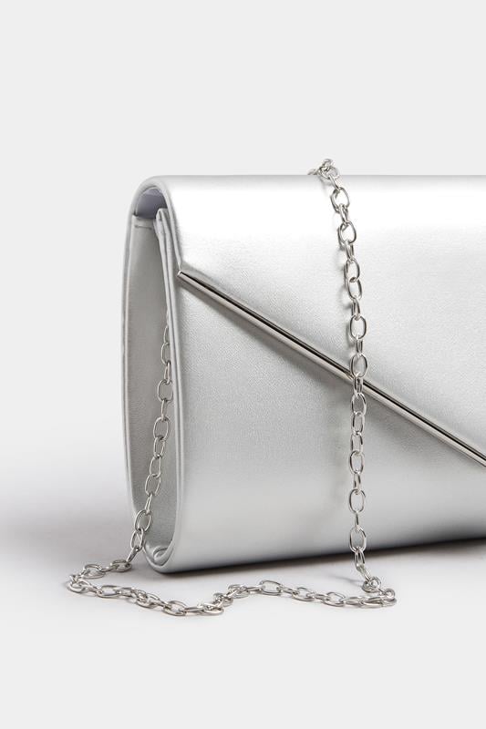Evans Yours Silver Faux Leather Metal Trim Clutch Bag