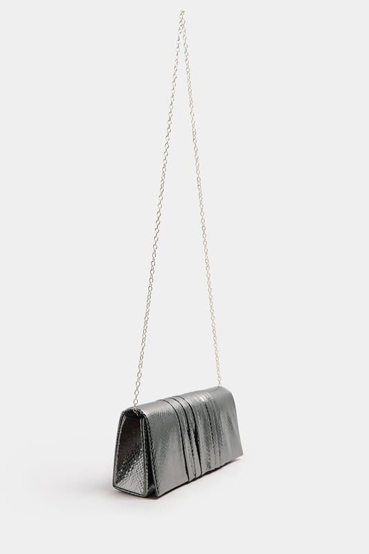 Evans Yours Silver Faux Leather Metallic Clutch Bag