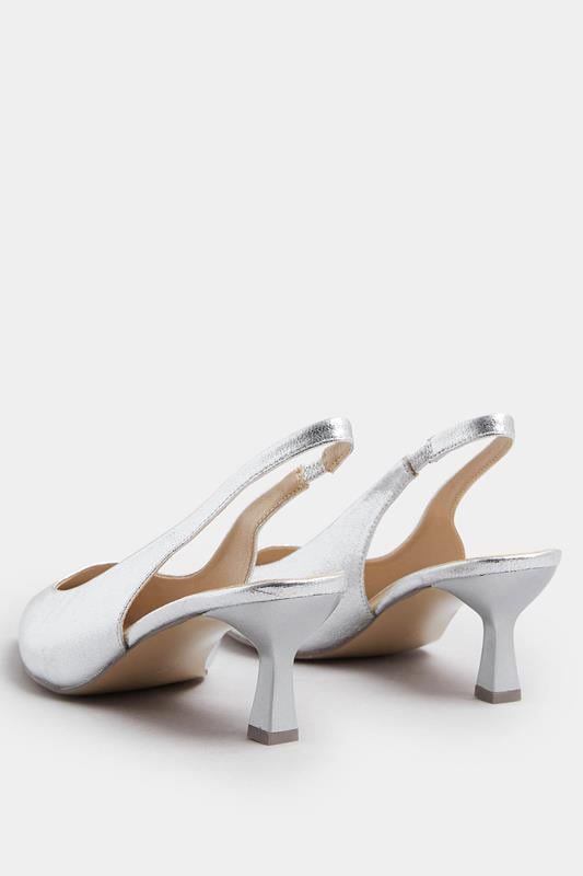 Evans Yours Silver Faux Leather Slingback Kitten Heels In Extra Wide EEE Fit