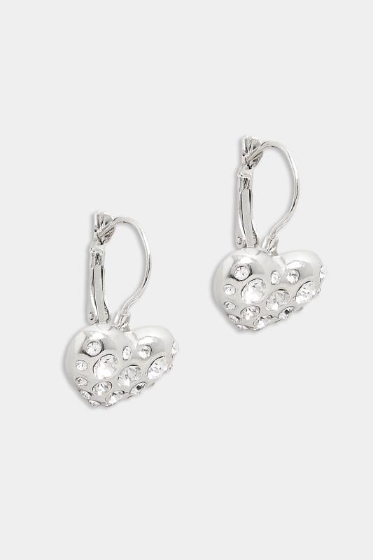 Evans Yours Silver Heart Diamante Detail Drop Earrings