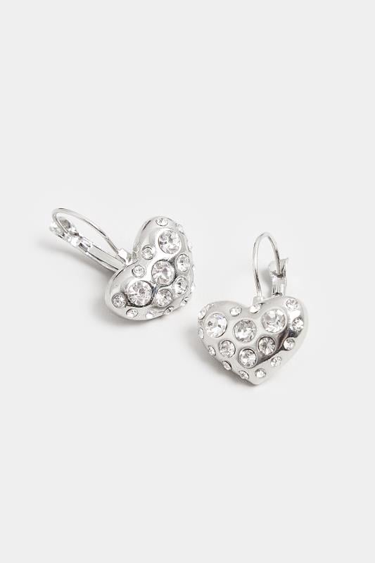 Evans Yours Silver Heart Diamante Detail Drop Earrings