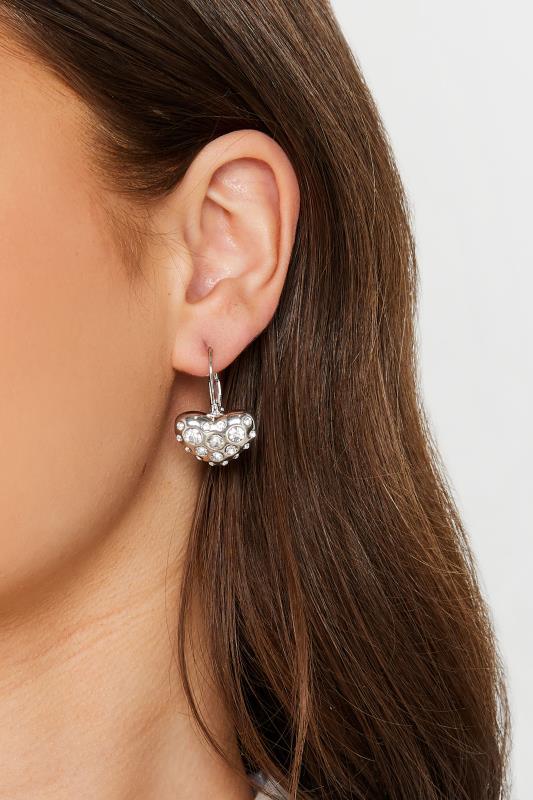 evans Yours Silver Heart Diamante Detail Drop Earrings