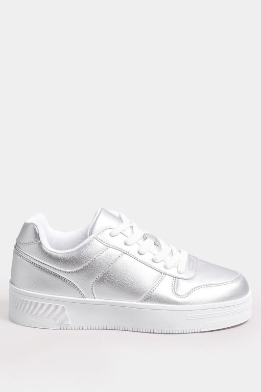 Evans Yours Silver Metallic Chunky Lace Up Trainers In Wide E Fit
