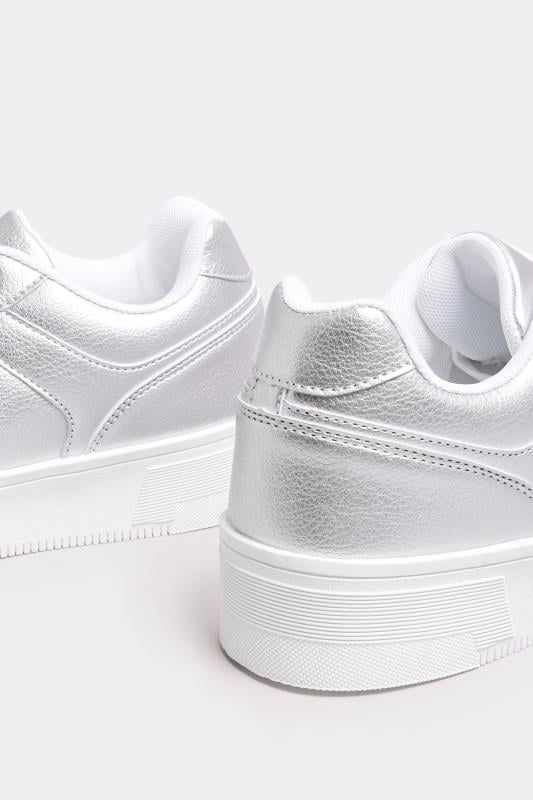 Evans Yours Silver Metallic Chunky Lace Up Trainers In Wide E Fit