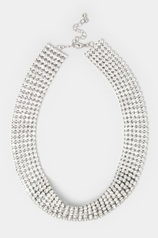 Evans Yours Silver Stacked Diamante Choker Necklace