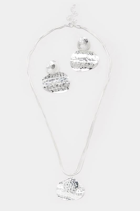 Evans Yours Silver Tone Abstract Textured Necklace & Earrings Set