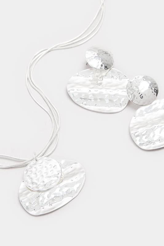 Evans Yours Silver Tone Abstract Textured Necklace & Earrings Set