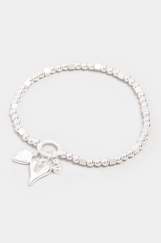 Evans Yours Silver Tone Beaded Heart Charm Stretch Bracelet