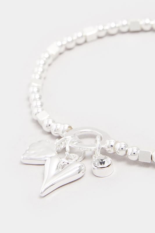 Evans Yours Silver Tone Beaded Heart Charm Stretch Bracelet