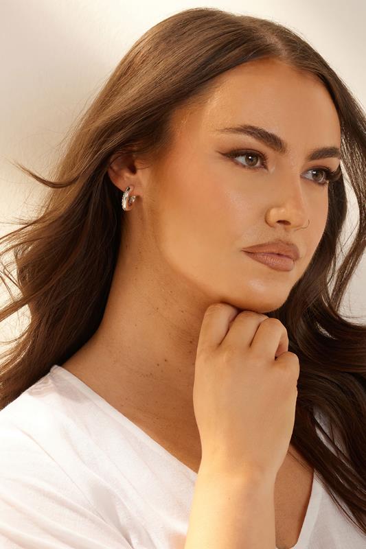 evans Yours Silver Tone Chunky Diamante Hoop Earrings