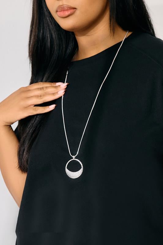 evans Yours Silver Tone Crescent Pendant Long Necklace