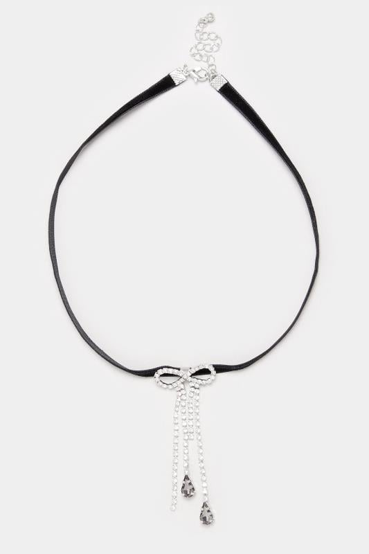 Evans Yours Silver Tone Diamante Bow Pendant Choker