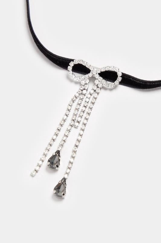 Evans Yours Silver Tone Diamante Bow Pendant Choker