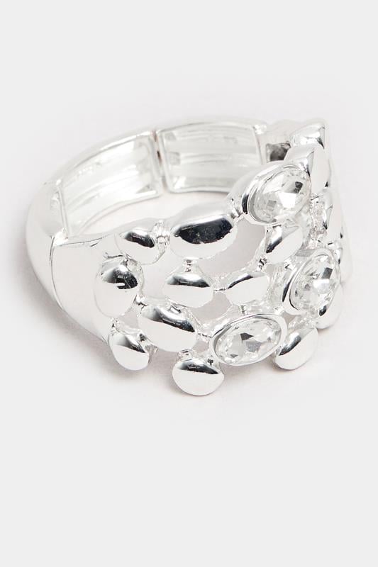 Evans Yours Silver Tone Diamante Bubble Stretch Ring