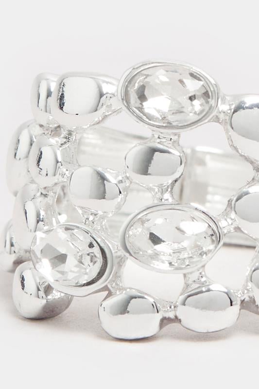Evans Yours Silver Tone Diamante Bubble Stretch Ring