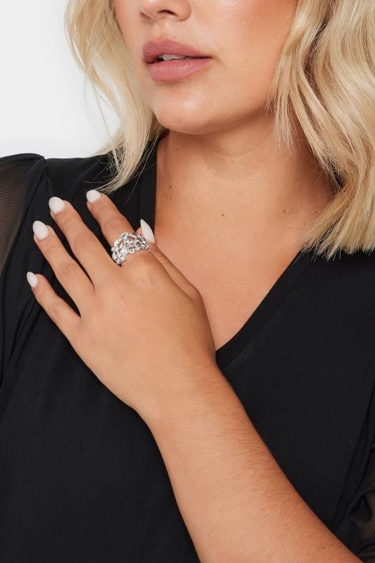 evans Yours Silver Tone Diamante Bubble Stretch Ring