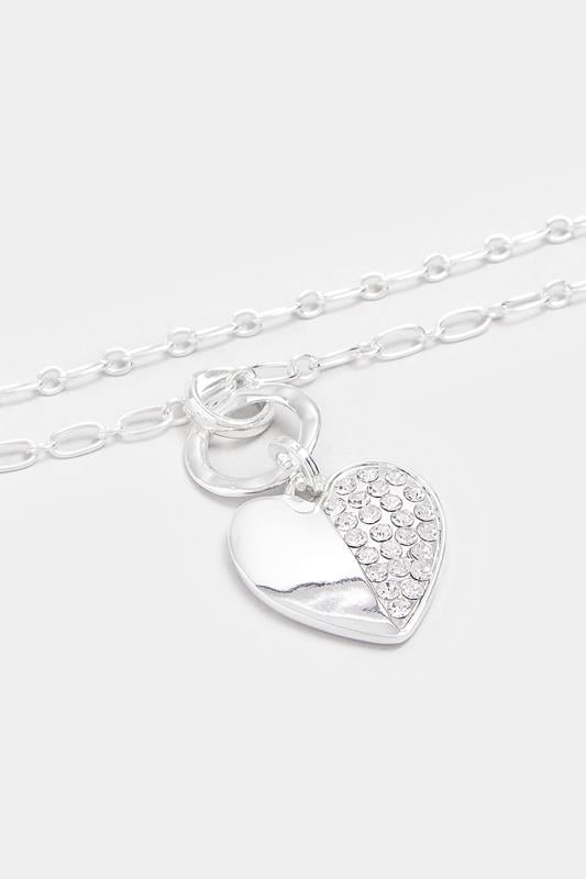 Evans Yours Silver Tone Diamante Chain Heart Necklace