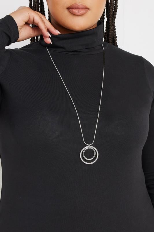 evans Yours Silver Tone Diamante Circle Drop Necklace